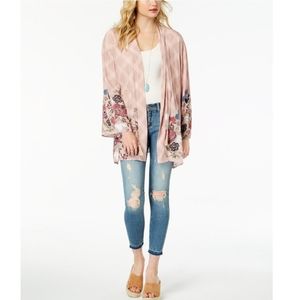 American Rag Pink Floral Printed Open Front Kimono Blazer